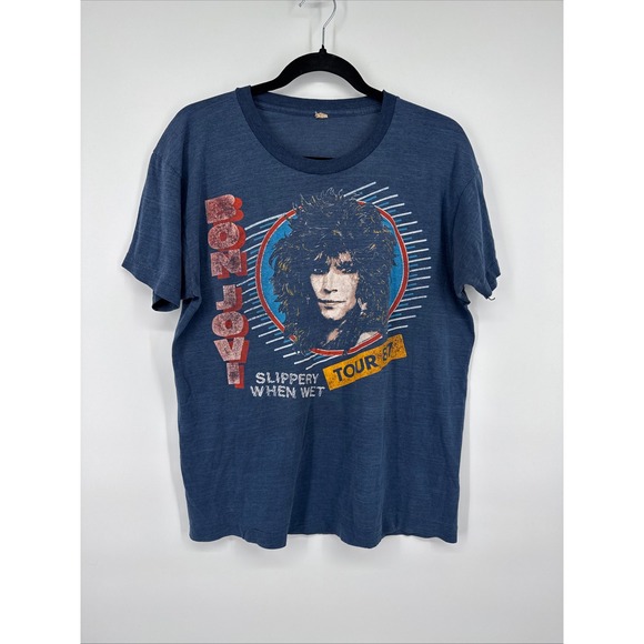 Vintage Single Stitch 1987 Bon Jovi Slippery When Wet Tour T-Shirt Ft Cinderella - Picture 1 of 8